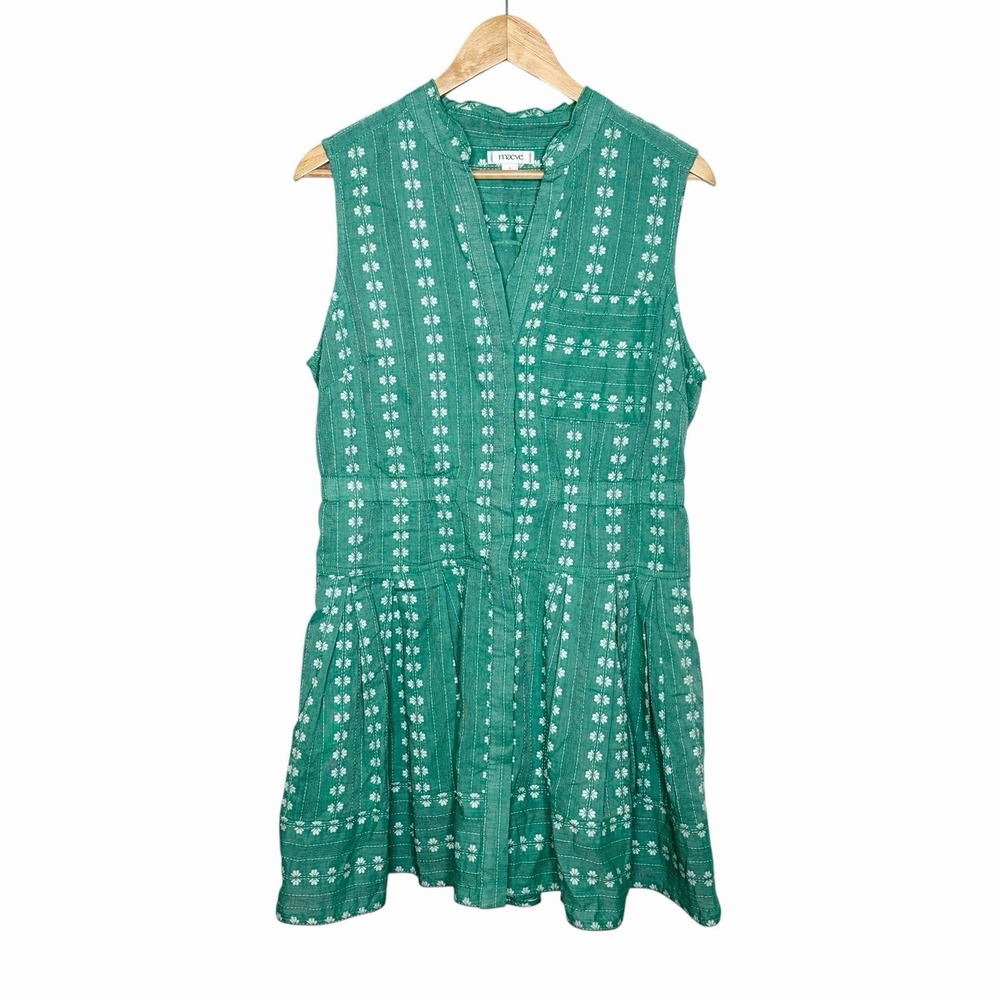 Maeve Embroidered Pleated Mini Dress Green Womens L Boho Indie Anthropologie